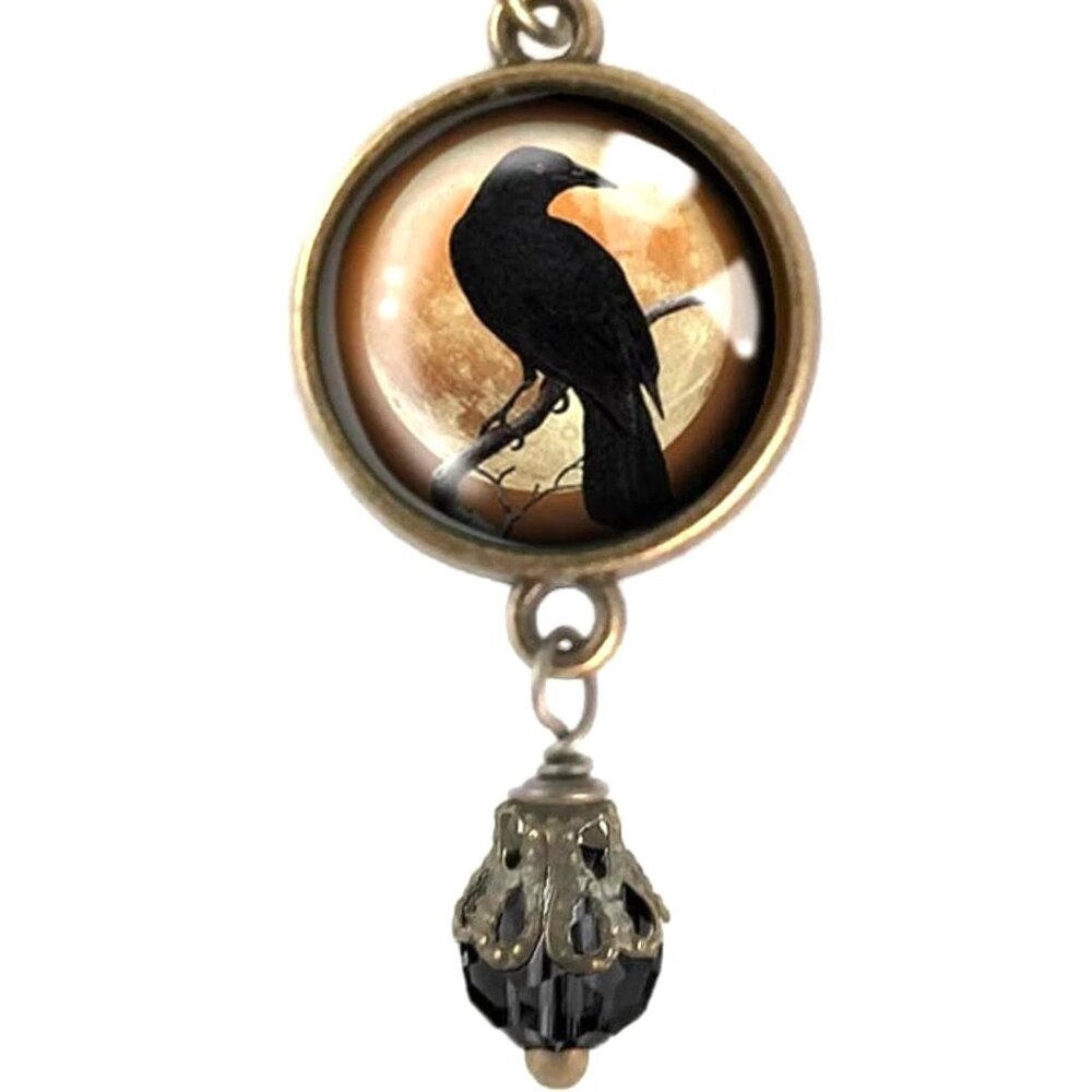 Orange Raven Necklace with Bead - Gothic Pendant‎ - Vintage Inspired Jewelry